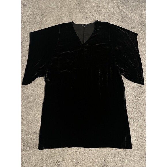 Eileen Fisher $338 V Neck Kimono Dress L Velvet Black Knee Length Party Holiday - Picture 2 of 9